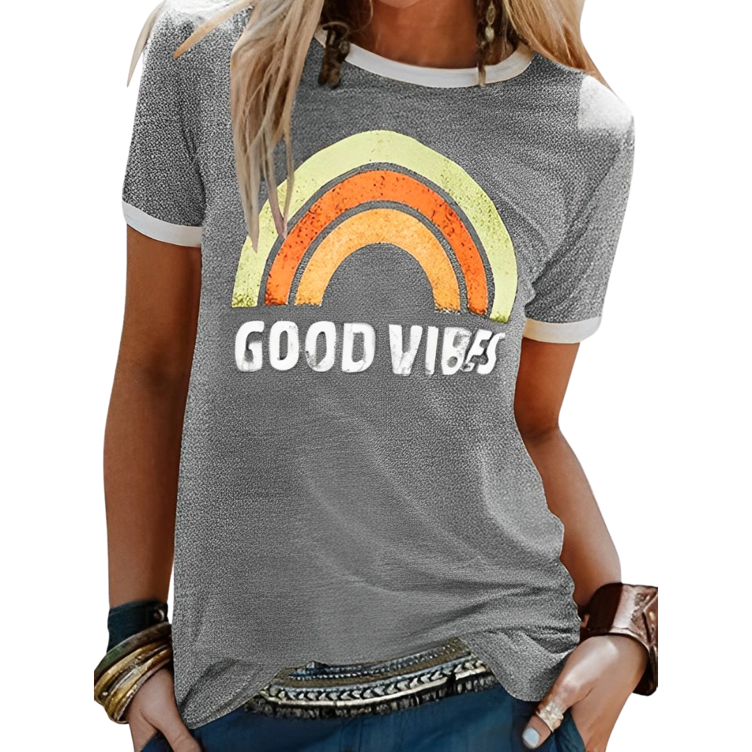 Perpetua - Stylish Women's T-Shirt with Rainbow Graphic Design