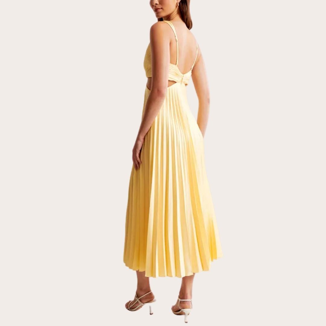 Imogene - Stylish Women's Midi Dress with Sleeveless V-neck and Pleated Skirt