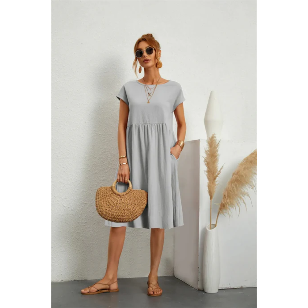 Laurel - Elegant Women's Midi Dress with Short Sleeves