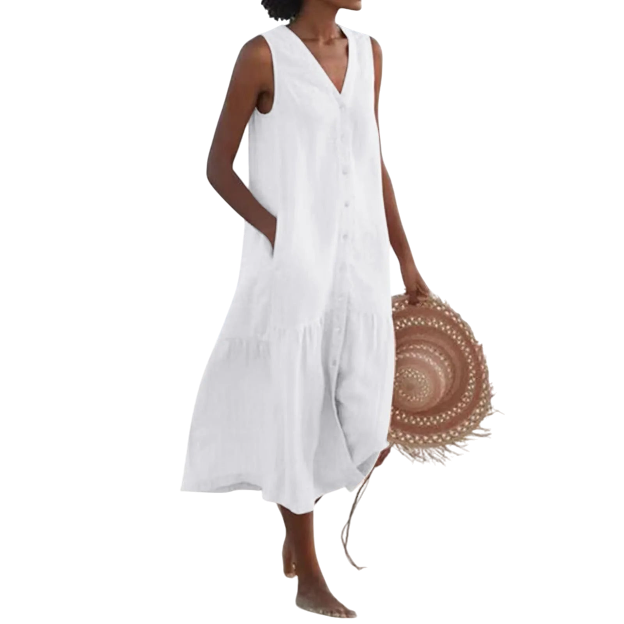 Sabine - Stylish Premium V-neck Dress with Pockets and Flowy Design