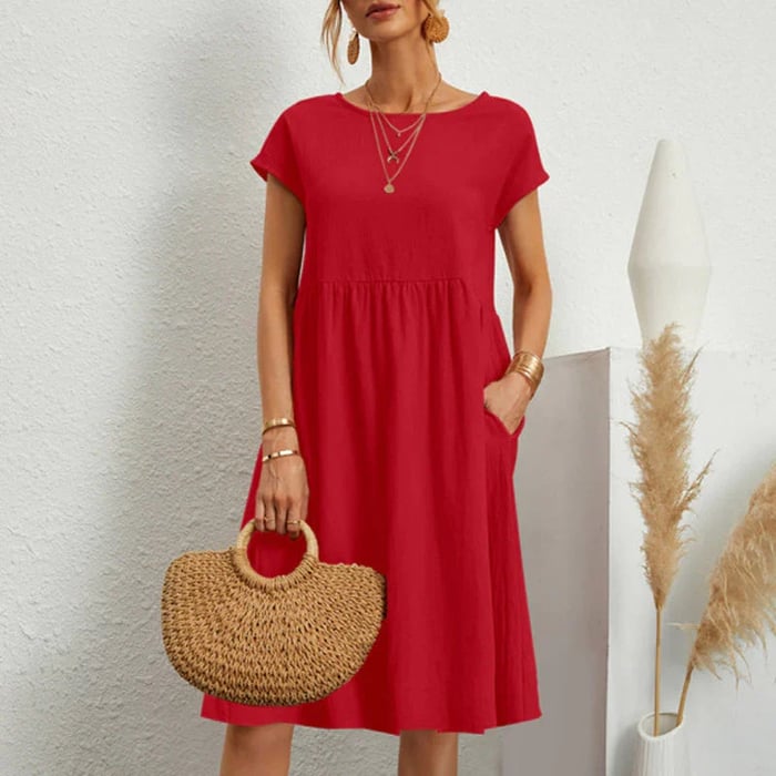 Amice - Timeless Women's Cotton Dress with Round Neckline