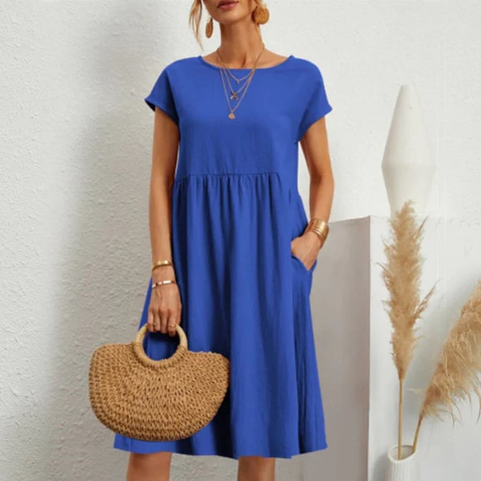 Amice - Timeless Women's Cotton Dress with Round Neckline