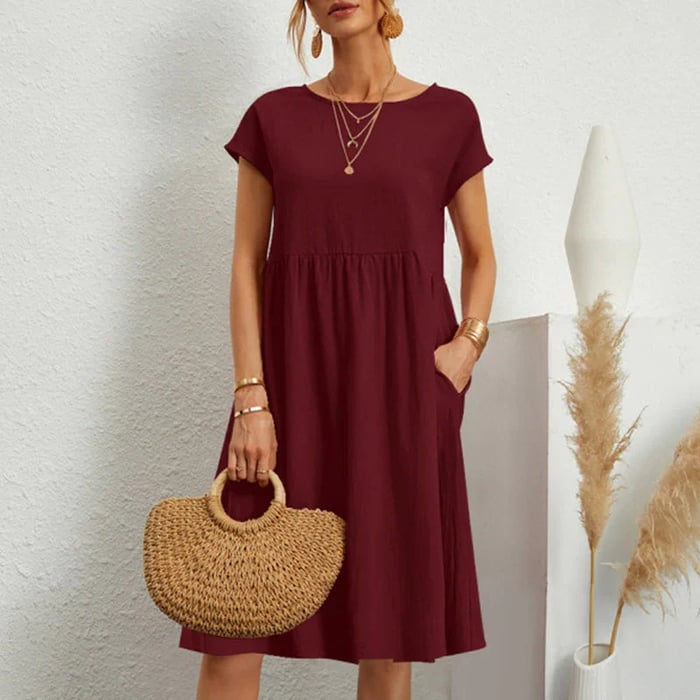 Amice - Timeless Women's Cotton Dress with Round Neckline