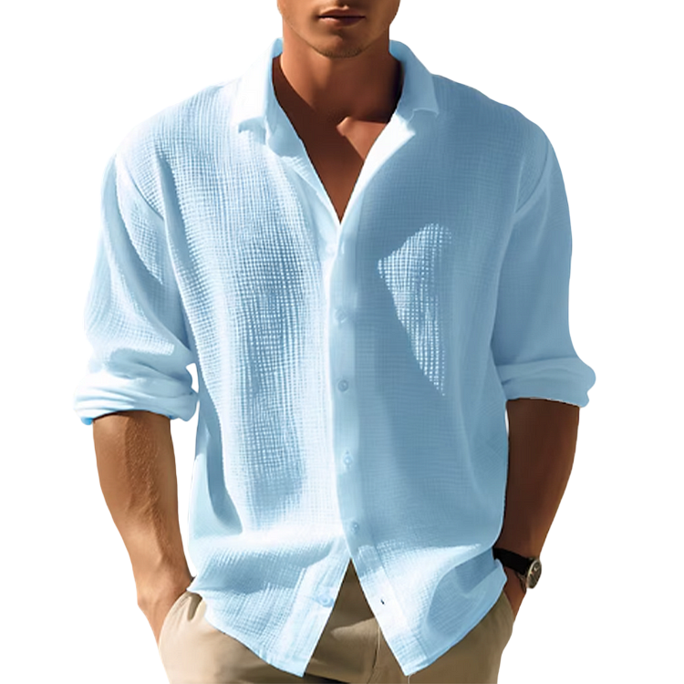 Frederik - Solid-Colored Long-Sleeved Button-Down Shirt with Lapel Collar