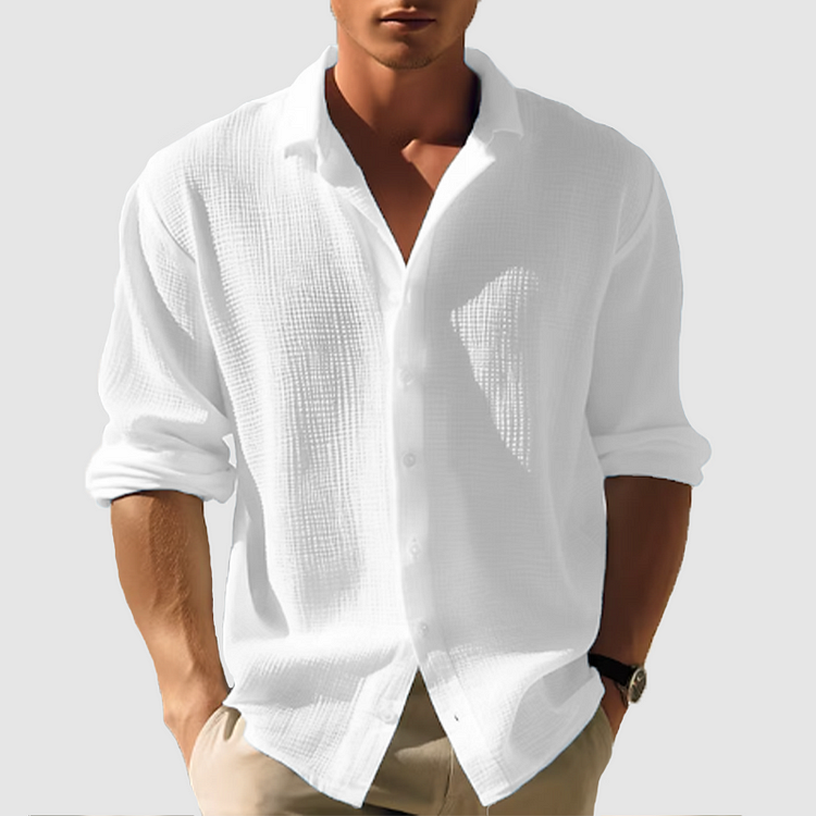 Frederik - Solid-Colored Long-Sleeved Button-Down Shirt with Lapel Collar
