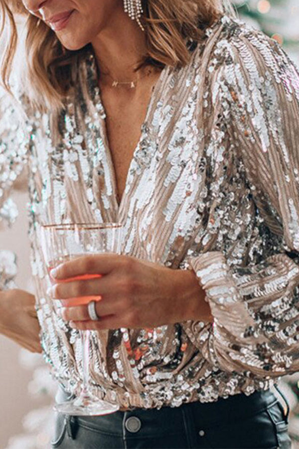 Sophia - Stylish Women's Blouse with Sequins and Balloon Sleeves