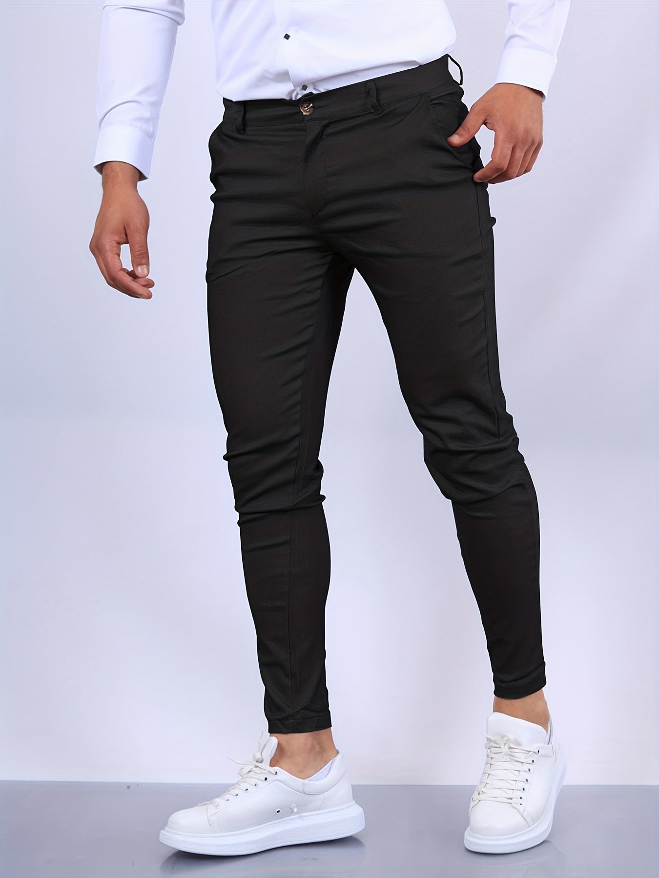 Hugh - Slim Fit Business Trousers For Men In Stretch