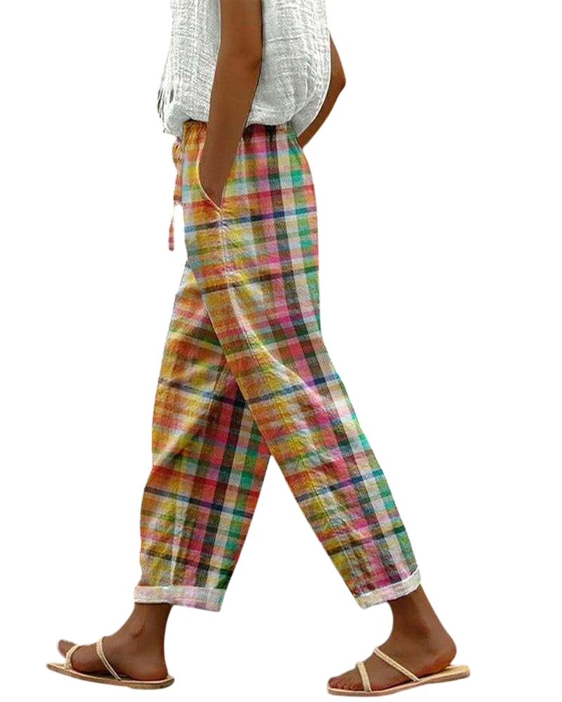 Aveline - Vintage Style Women's Trousers with Charming Plaid Pattern