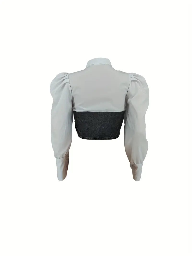 Meliora - Stylish Cotton Button-Down Shirt with Denim Bodice