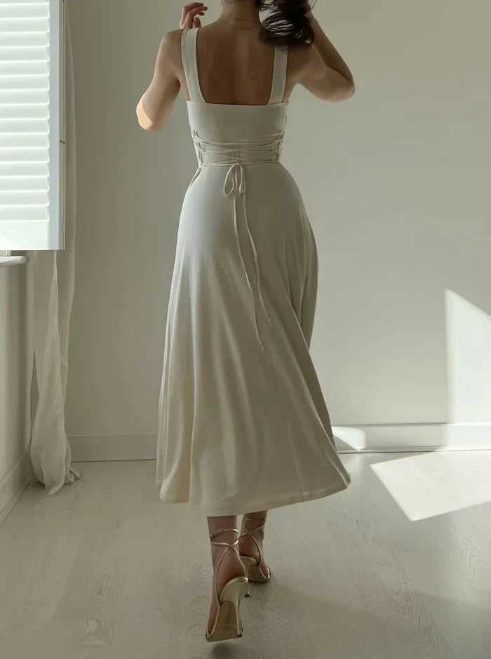 Joelle - Elegant Mini Dress with Corset Waist Tie and Flowy Skirt