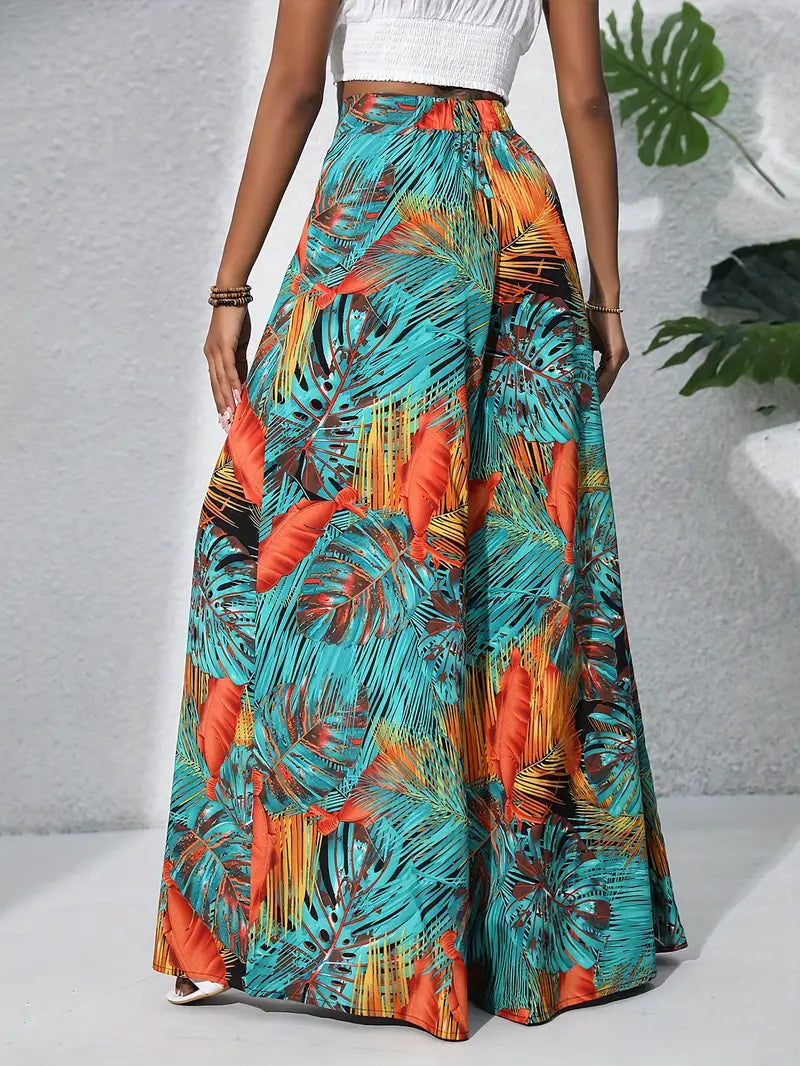 Bridget - Tropical Print Wide Leg Trousers for Effortless Chic Style