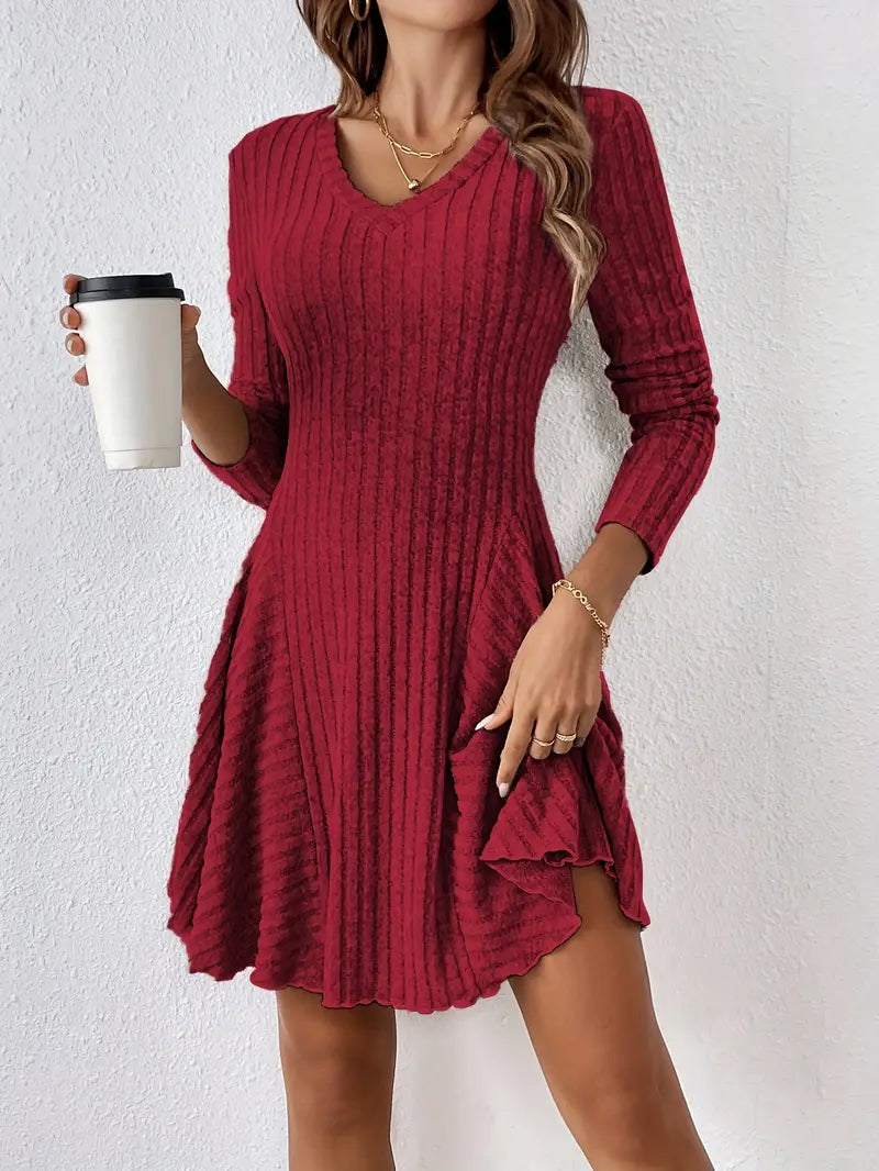 Allie - Casual Long Sleeve Ribbed A-line Dress for Any Season