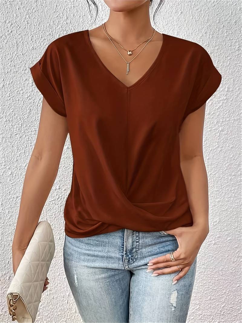 Kari - Stylish Lightweight Blouse with V-neck and Twist Detail
