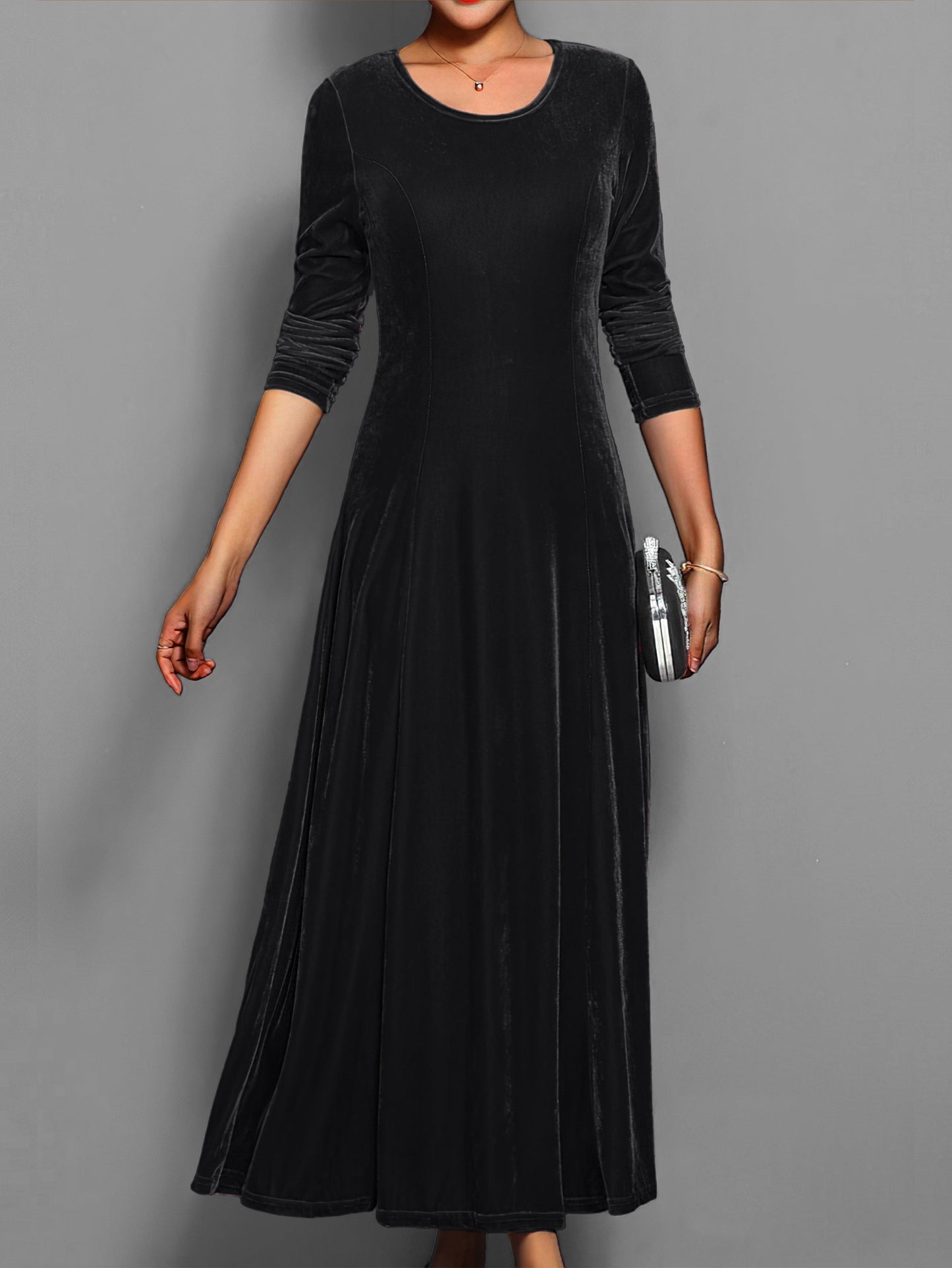 Finley - Casual Solid Midi Dress with Long Sleeves for Autumn Events