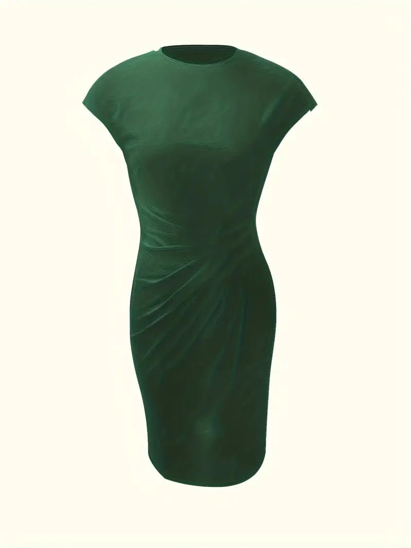 Livia - Elegant Women's Sheath Dress with Ruched Waist and Short Sleeves
