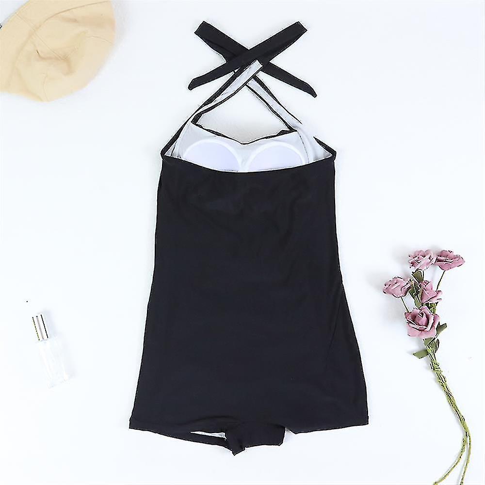 Laila - Navy Ruched Halter Boyleg One Piece Swimsuit