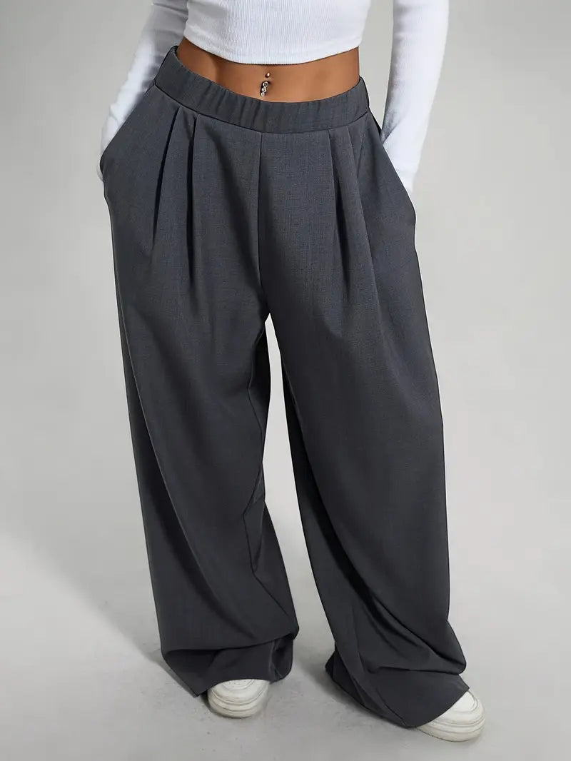 Brenda - Stylish Pleated Wide-Leg Trousers for Effortless Streetwear