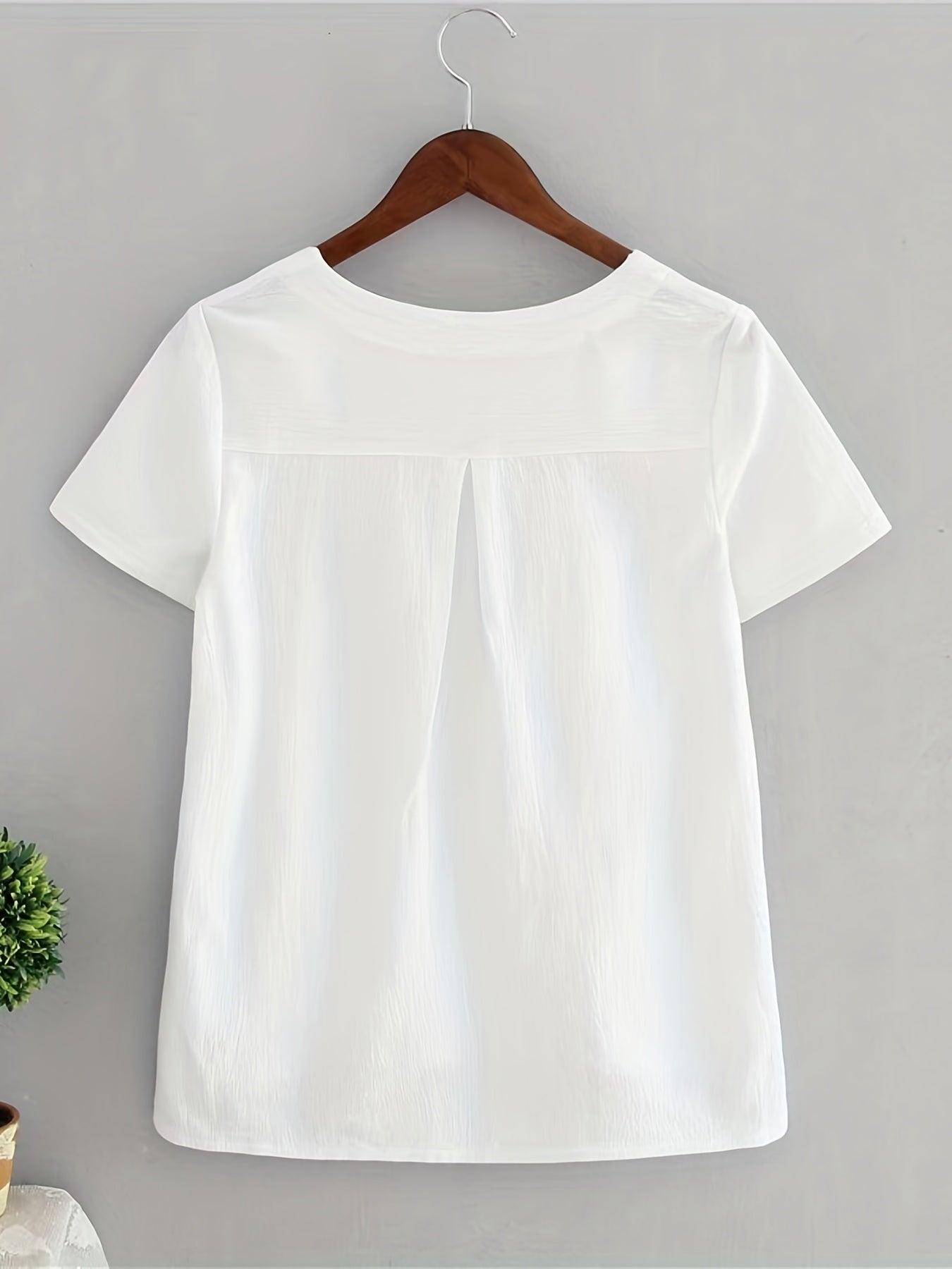 Rahima - Elegant Women's White V-Neck Linen Blouse with Semi-Sheer Quality