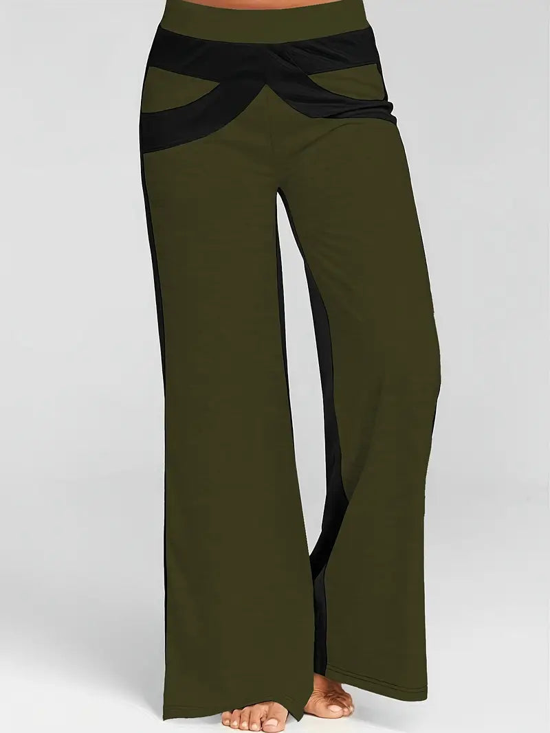 Delphine - Stylish Wide-Leg Trousers with Color Block Design