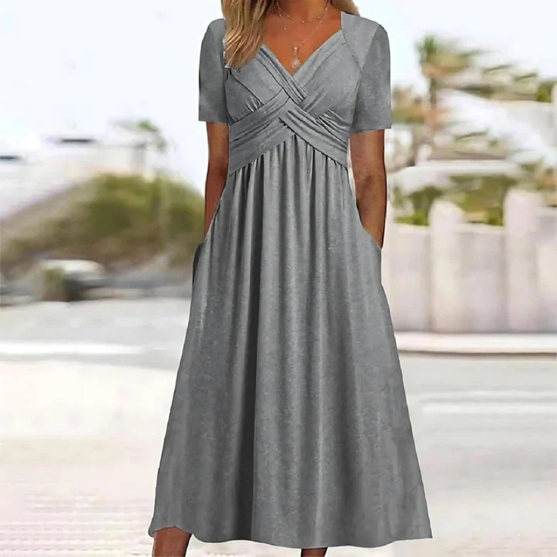 Demi - Soft A-Line Midi Dress with V-Neck for Women