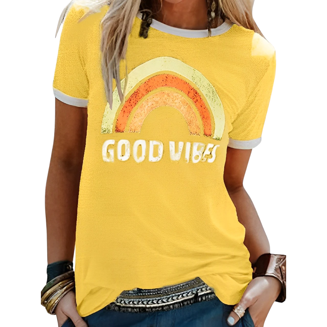 Perpetua - Stylish Women's T-Shirt with Rainbow Graphic Design