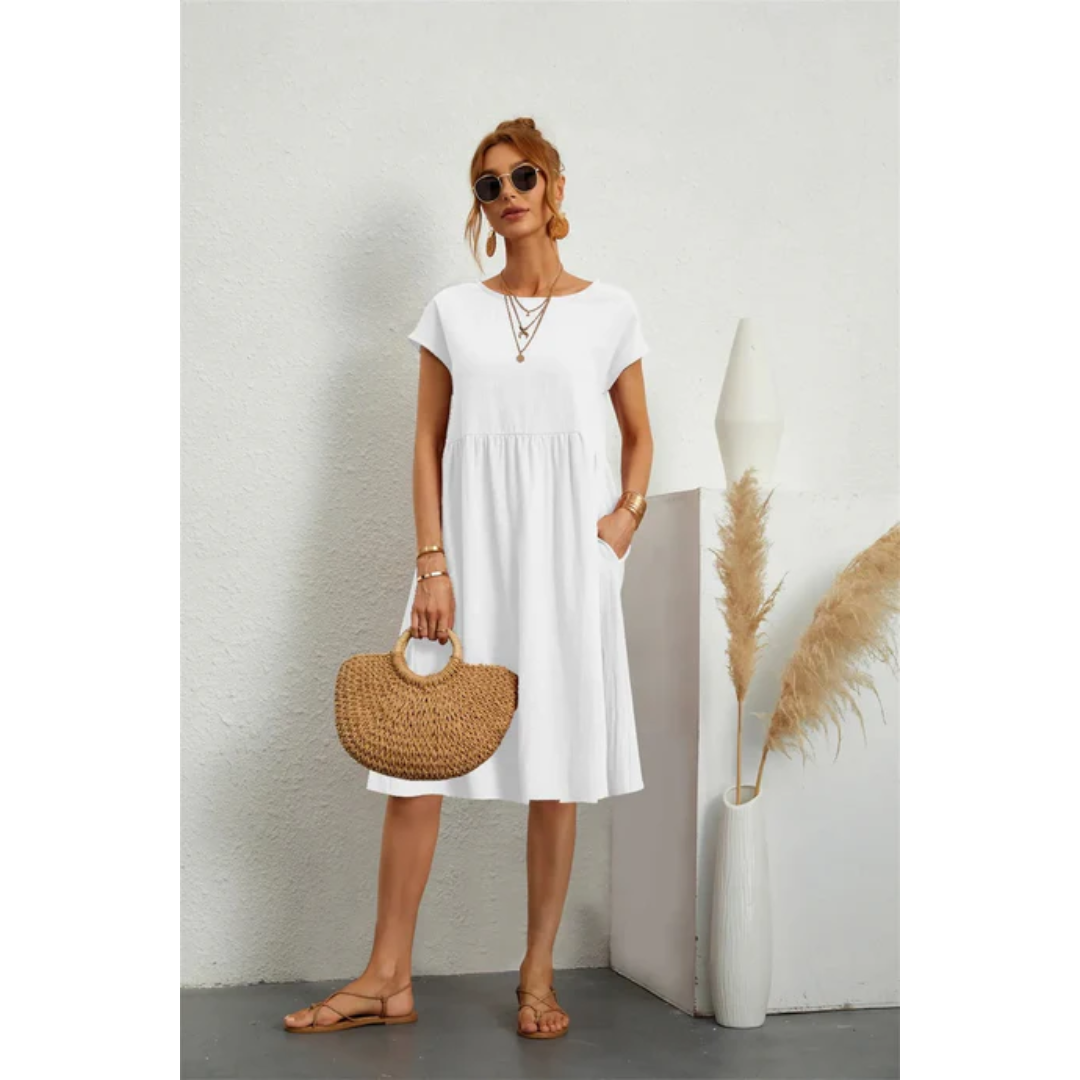Laurel - Elegant Women's Midi Dress with Short Sleeves