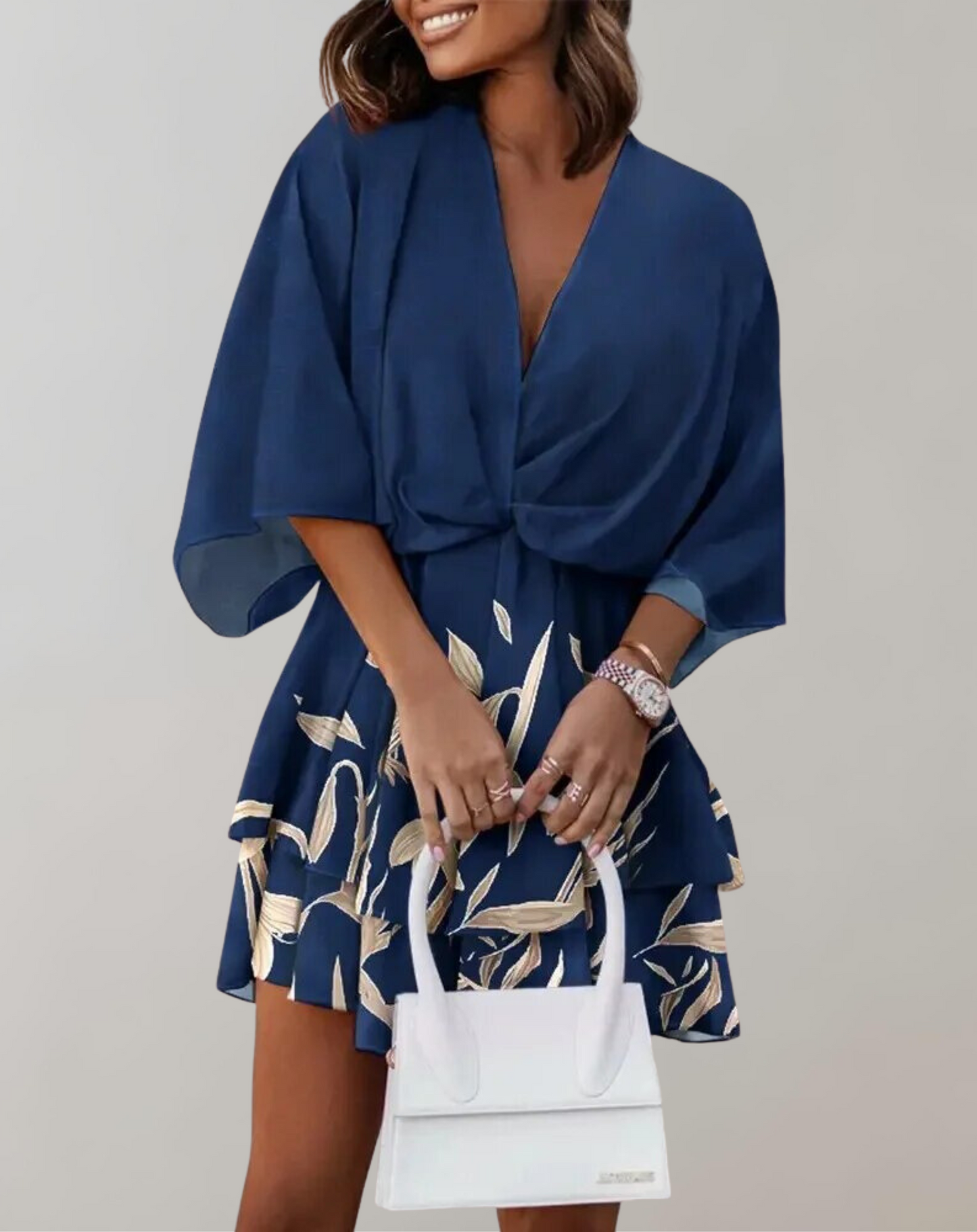 Valerie - Effortlessly Elegant Midi Dress with V-Neck and Batwing Design