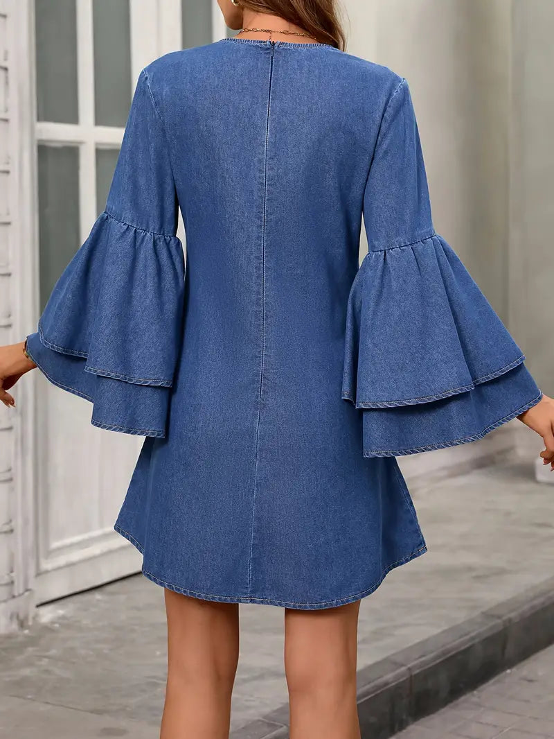 Kyra - Stylish Denim Dress with Dramatic Bell Sleeves