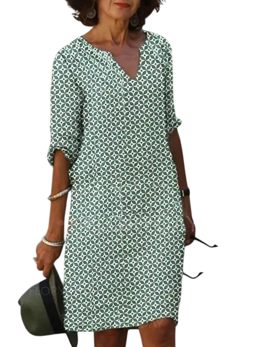 Sidonie- Stylish Loose Dress with Trendy Pattern and V-neck Design