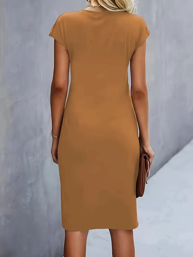 Livia - Elegant Women's Sheath Dress with Ruched Waist and Short Sleeves