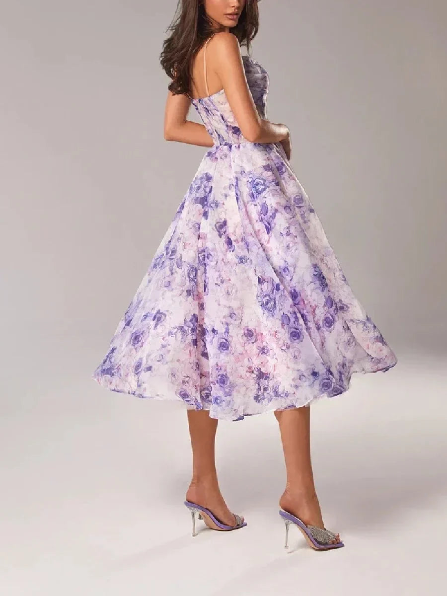 Kate - Elegant Women's Midi Dress with Floral Print and Structured Fit