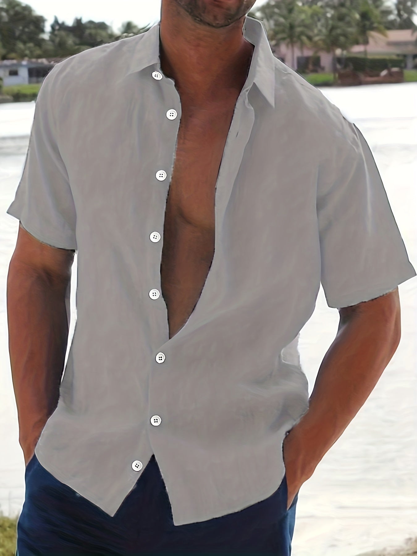 Colin - Lightweight Men's Short-Sleeved Shirt in Cotton and Linen Blend