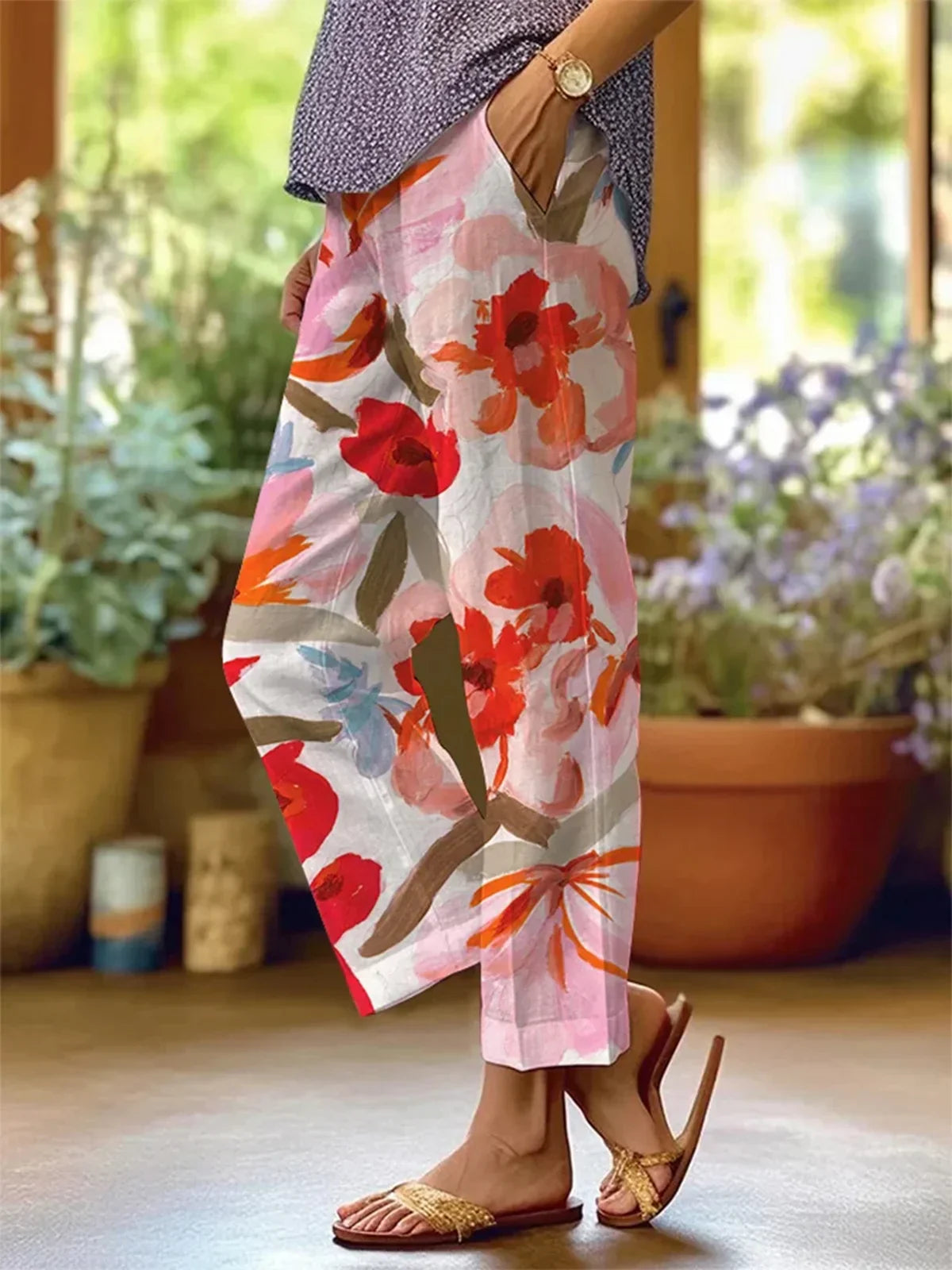 Callidora- Floral Patterned Pants for Women with Comfortable Fit