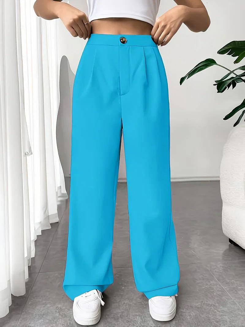 Rhea - Stylish High-Waisted Wide-Leg Trousers with Pleated Details