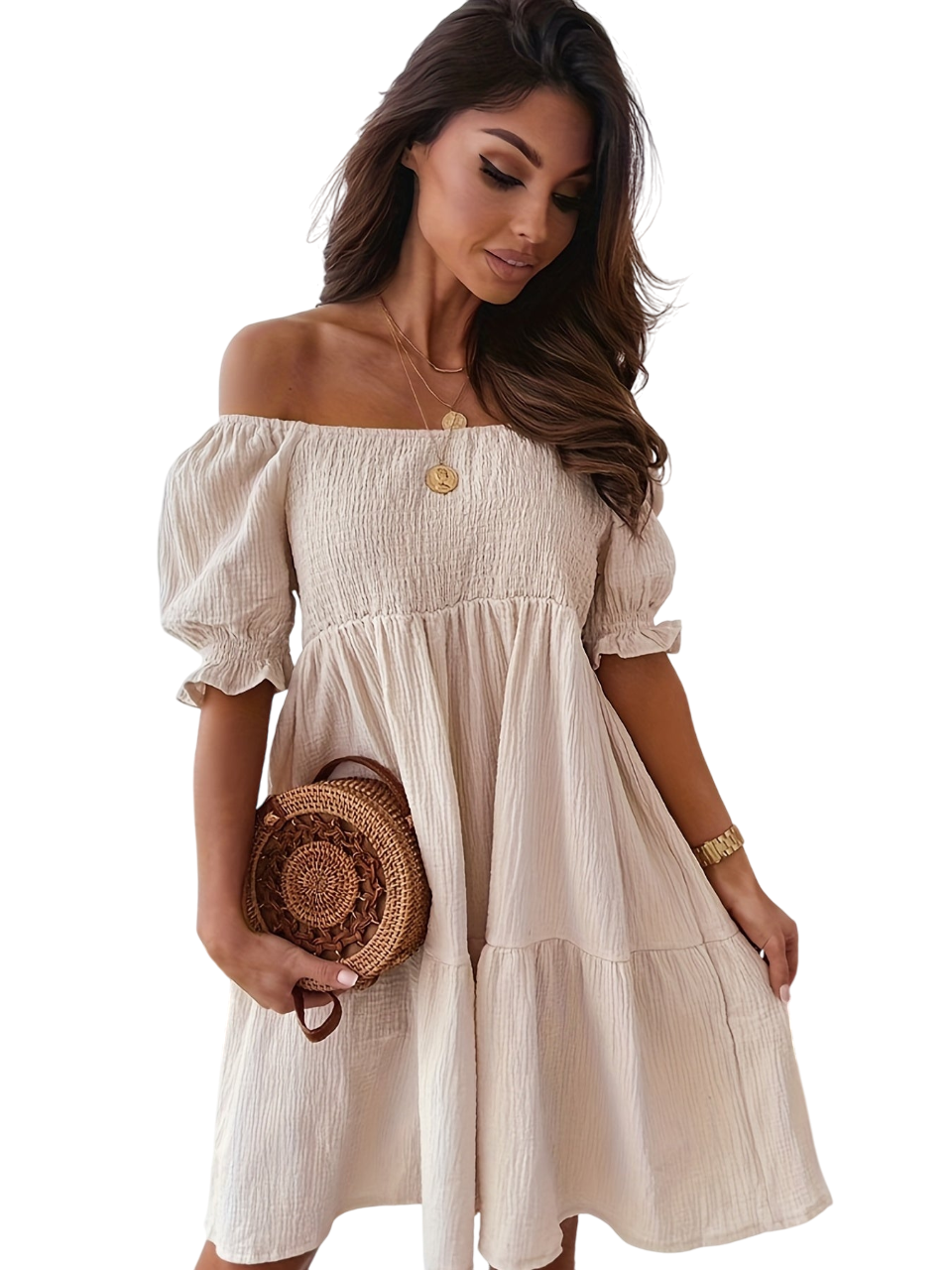 Margaret - Chic Off-the-Shoulder Smocked Dress for Women