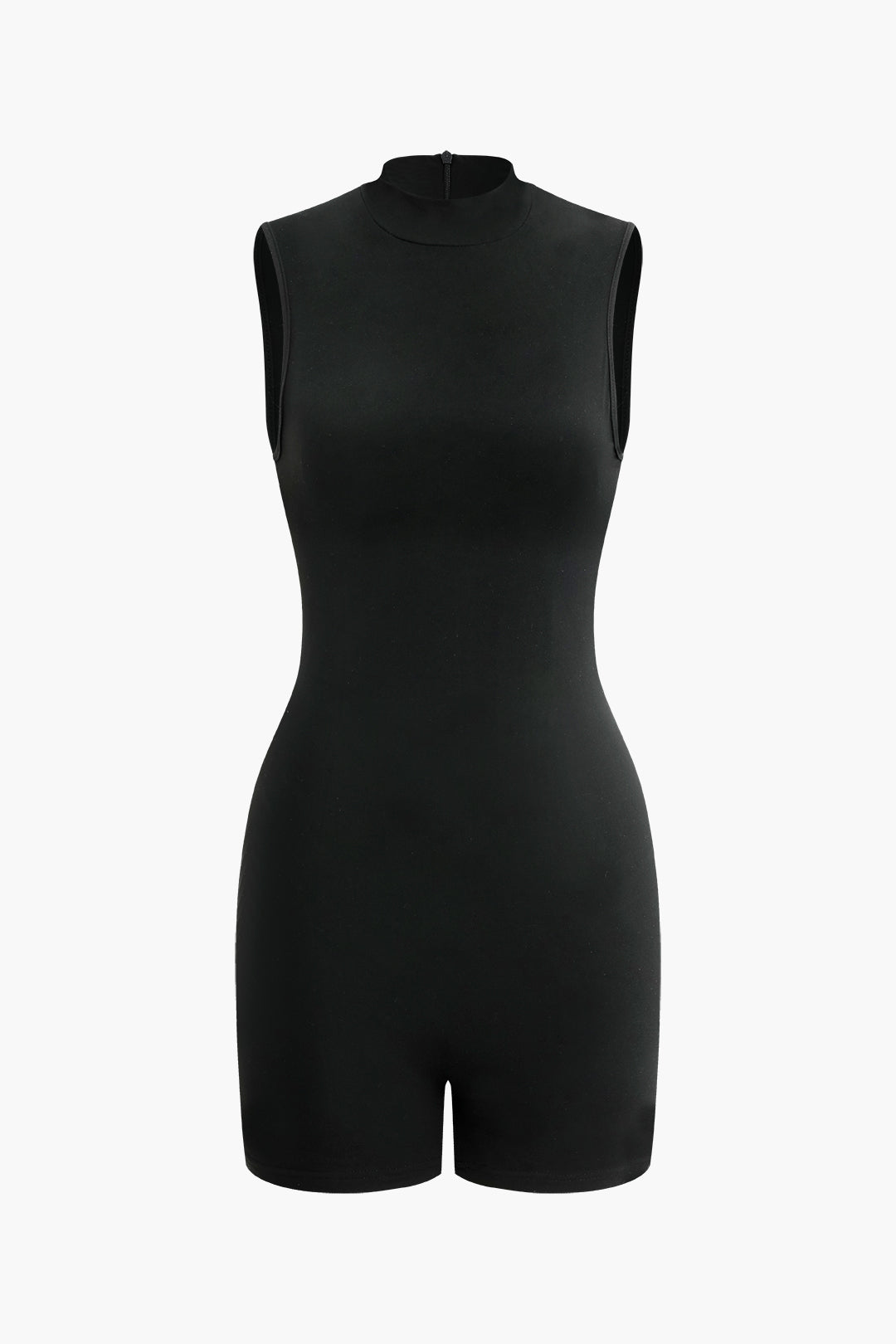 Odette - Stylish Basic Solid Mock Neck Unitard Sleeveless Romper