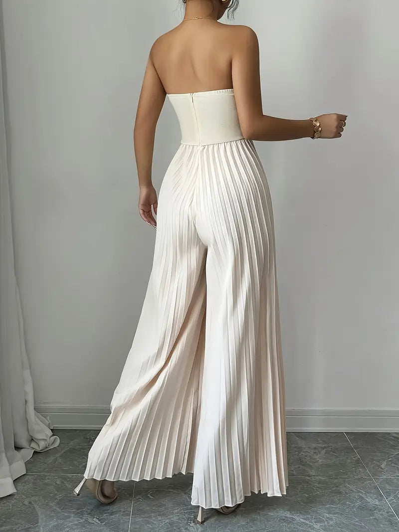 Beatrix - Elegant Strapless Jumpsuit with Pleated Wide-Leg Design