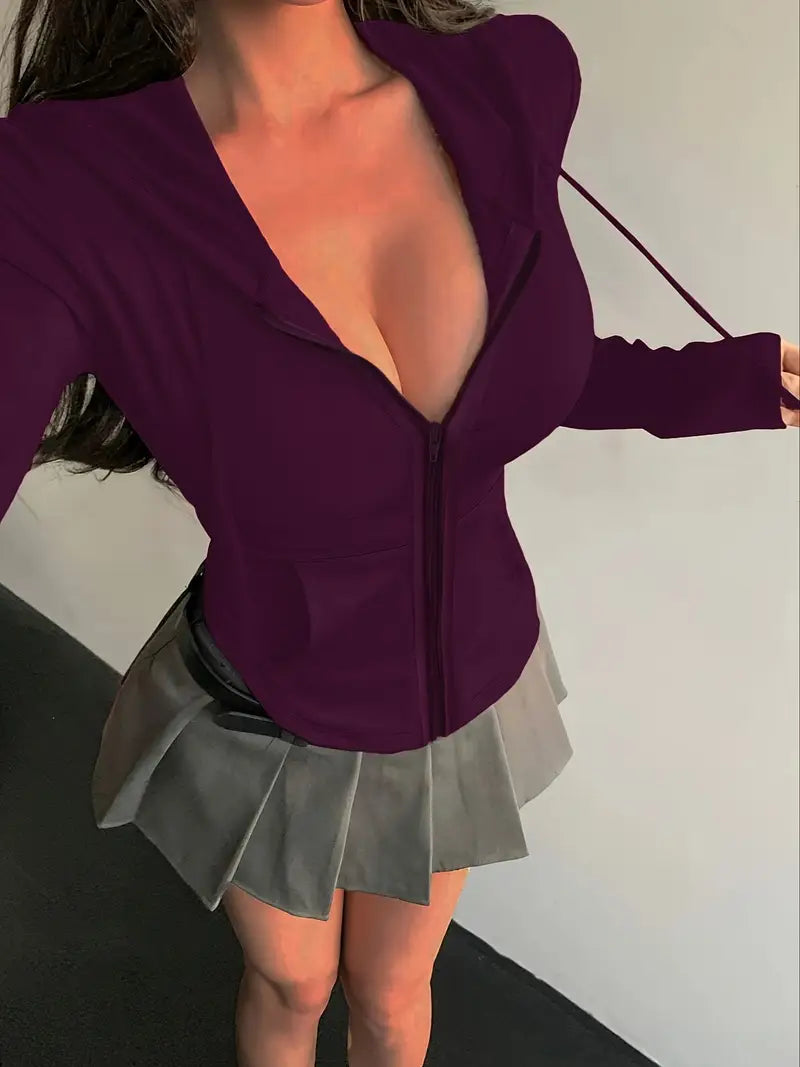 Belinda - Fitted Cotton Zip-Up Hoodie with Drawstring Hood and Pockets
