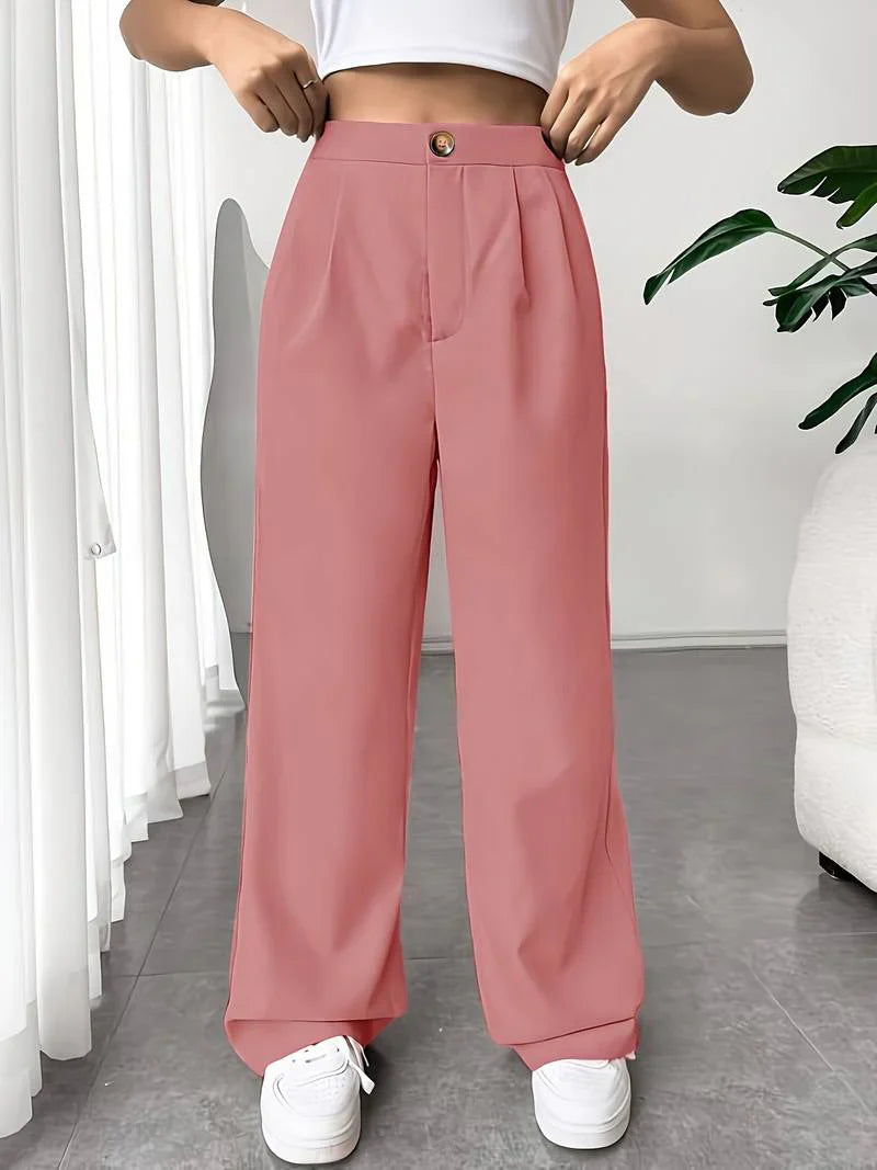 Rhea - Stylish High-Waisted Wide-Leg Trousers with Pleated Details