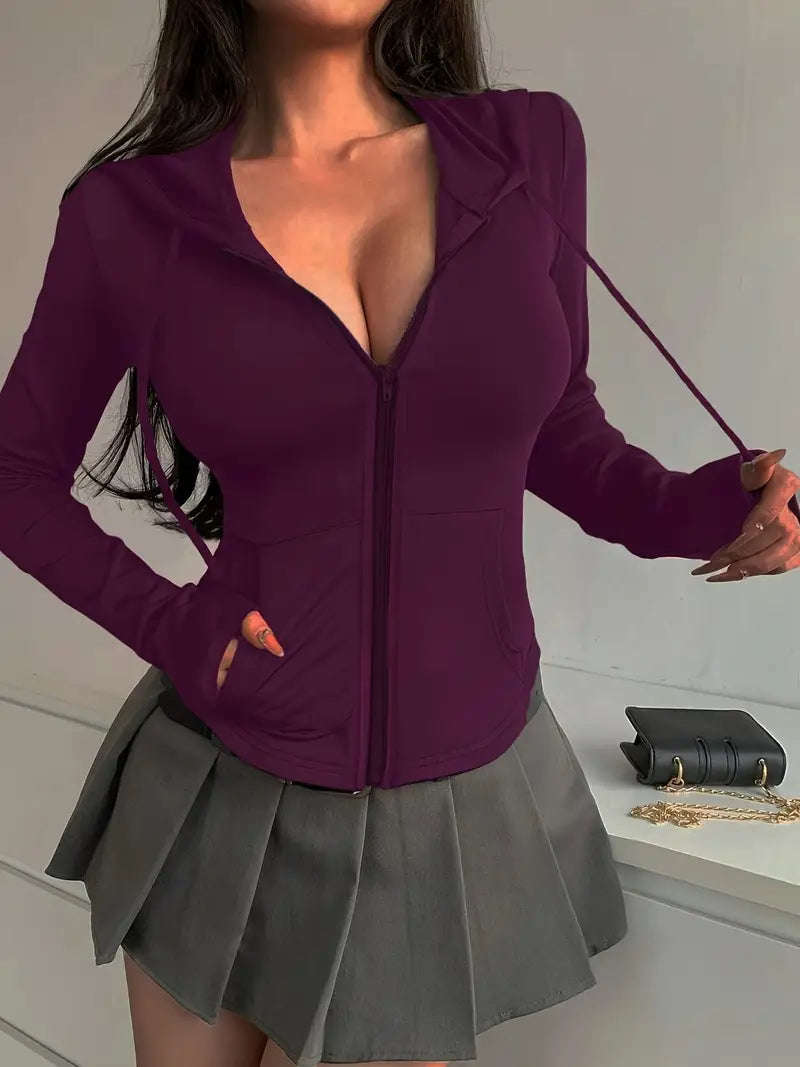 Belinda - Fitted Cotton Zip-Up Hoodie with Drawstring Hood and Pockets