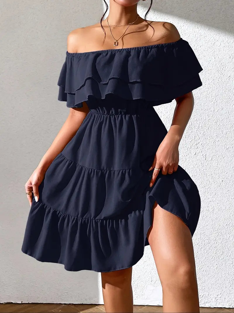 Caroline - Elegant Off-the-Shoulder Dress with Ruffles and Tiered Skirt