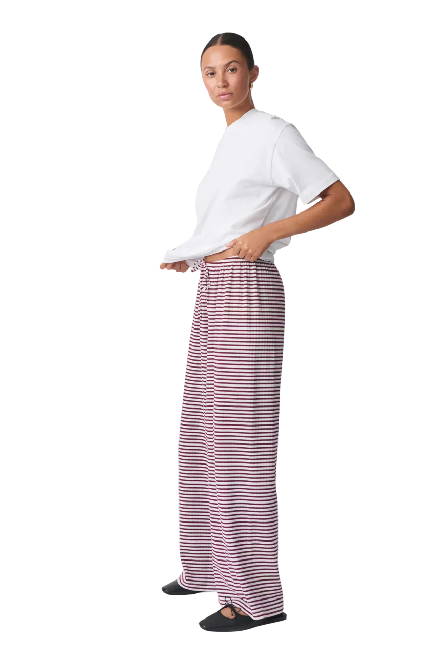 Orlaith - Relaxed Striped Cotton Trousers with Elastic Waistband