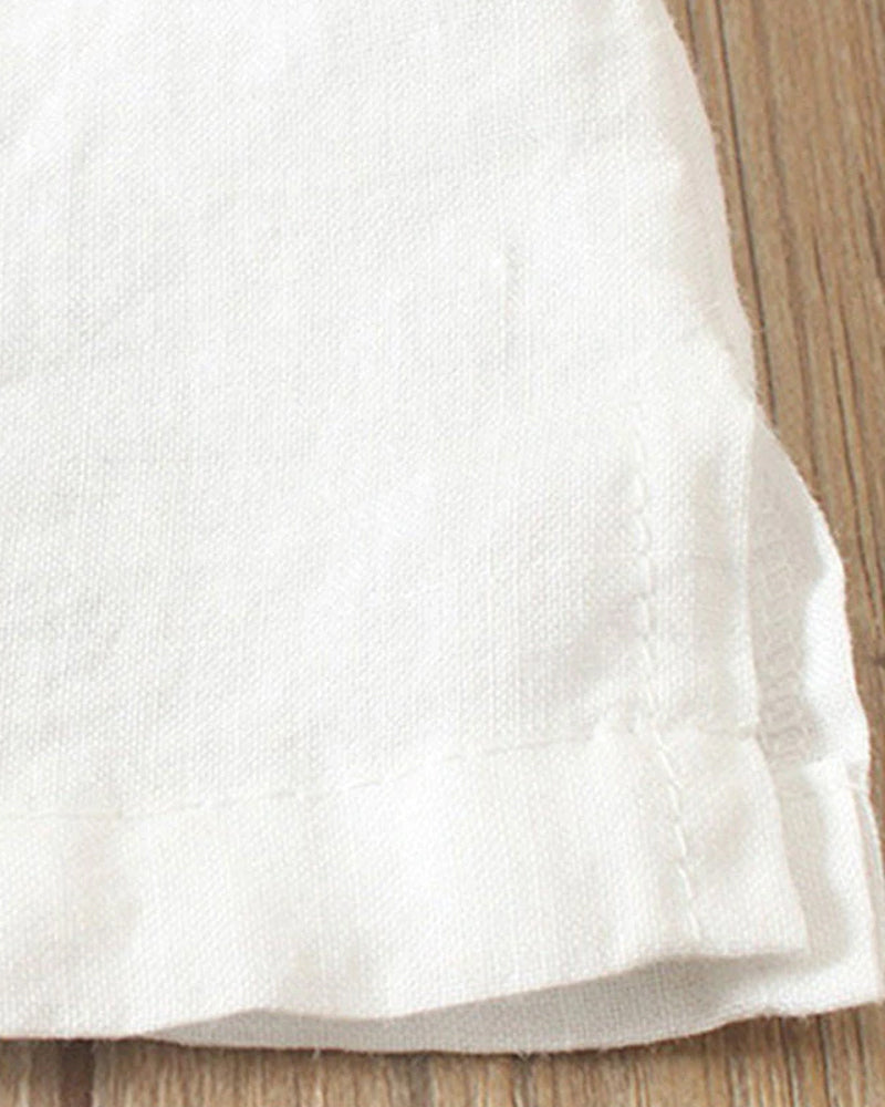 Adriana - Plain Short-Sleeved Blouse with Round Neck and Button Detail
