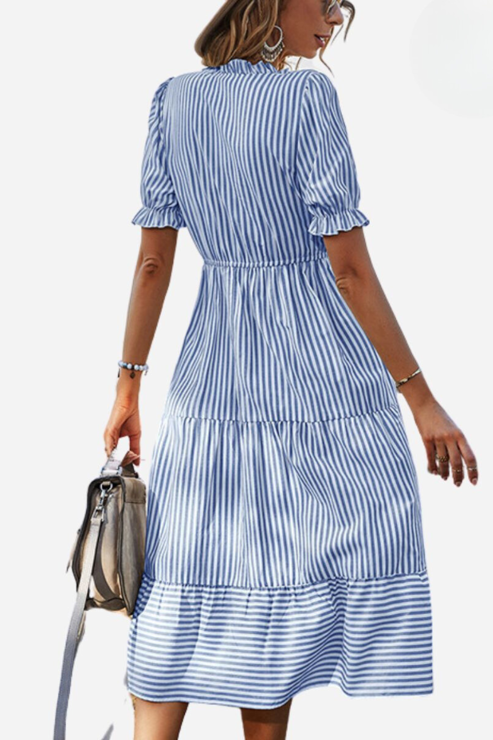Laverne - Stylish Women's Midi Dress with V-neck and Tassel Details