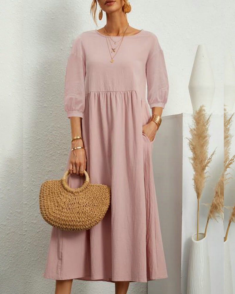 Zafira - Premium Women's Midi Dress with Lantern Sleeves and Round Neck