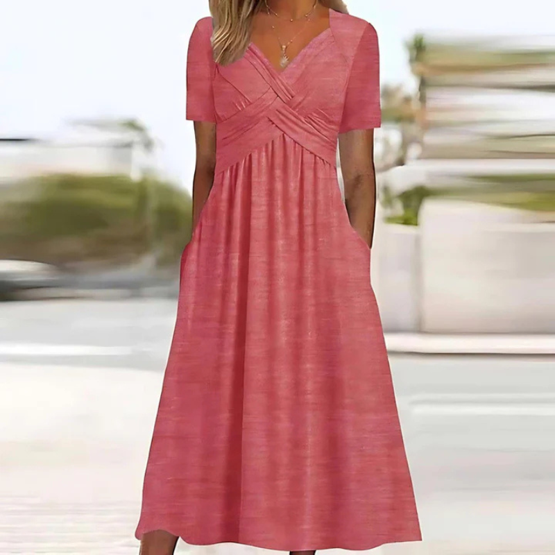Demi - Soft A-Line Midi Dress with V-Neck for Women