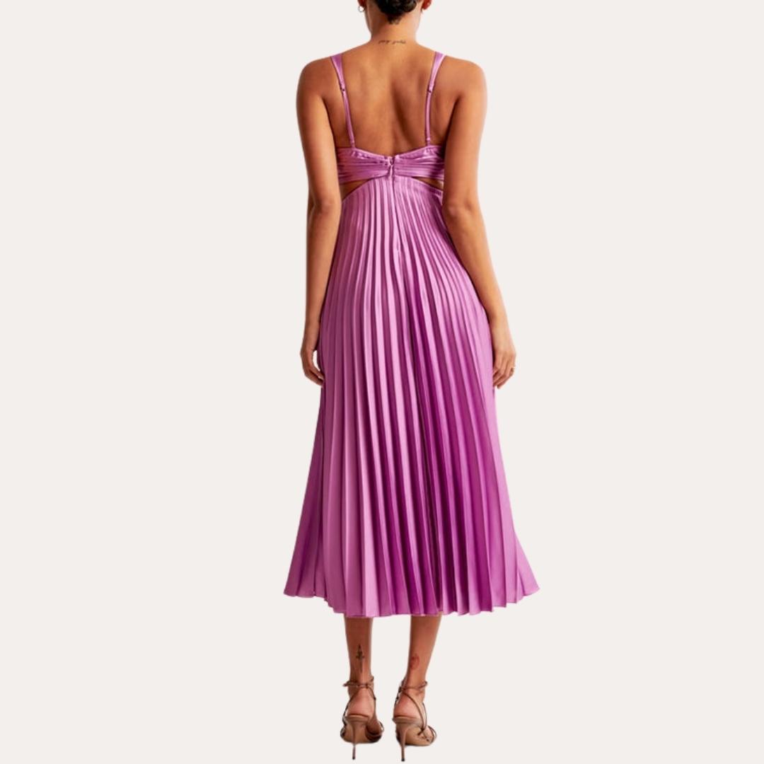 Imogene - Stylish Women's Midi Dress with Sleeveless V-neck and Pleated Skirt