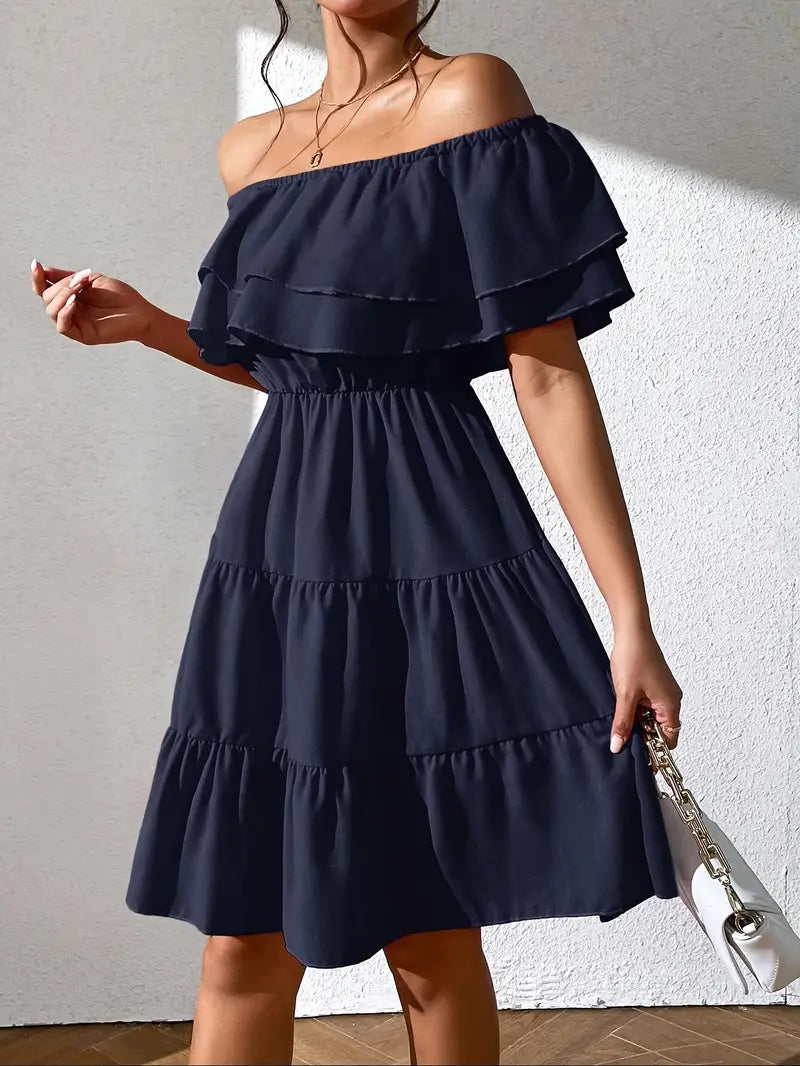 Caroline - Elegant Off-the-Shoulder Dress with Ruffles and Tiered Skirt