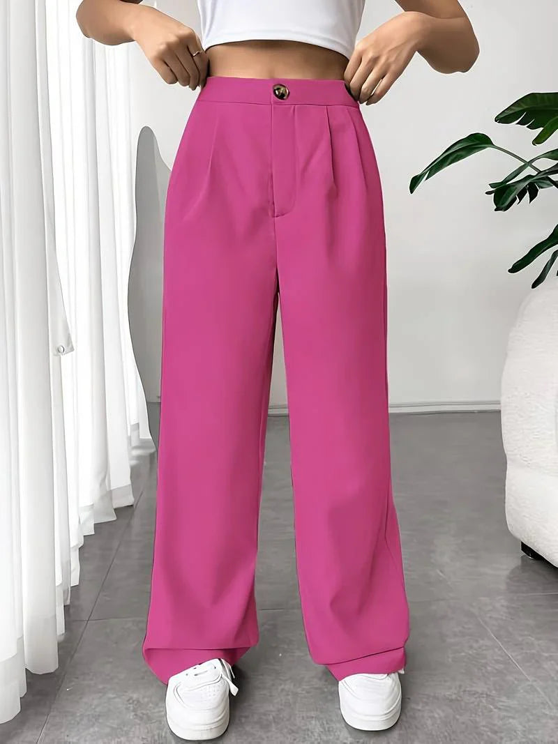 Rhea - Stylish High-Waisted Wide-Leg Trousers with Pleated Details