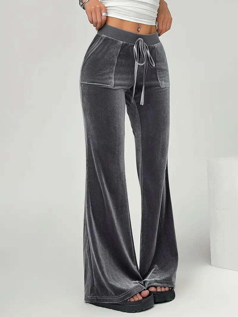 Brielle - High-Quality Velvet Flared Trousers with Adjustable Drawstring